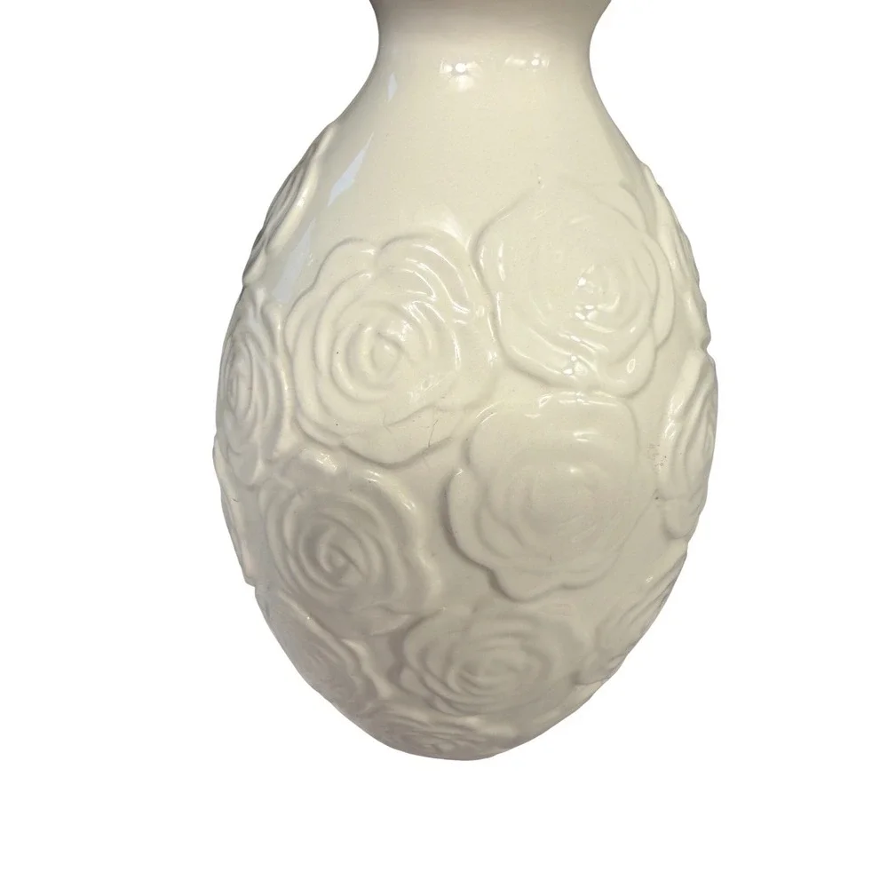 Sandra Magsamen Cream Embossed Rose Ceramic Vase Pink‎ Interior Floral Decor